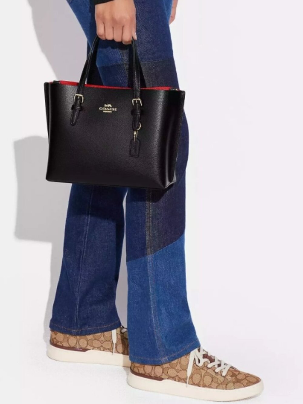 New 100% Authentic NWT Coach Leather Mollie Tote 25 Crossbody Black/True Red